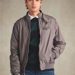 Iconic Vintage Members Only Men's Taupe Racer/Bomber Windbreaker